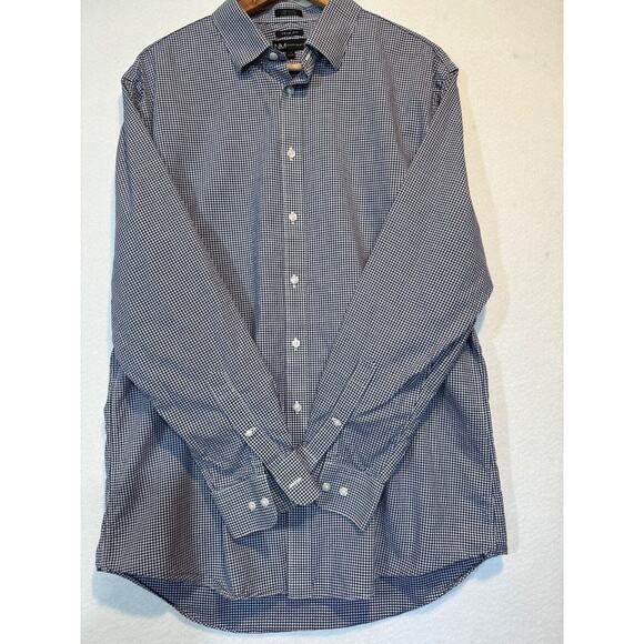 Neiman Marcus Mens Large Blue White Plaid Trim Fit Button Up Shirt 17 34/35 - Picture 9 of 11